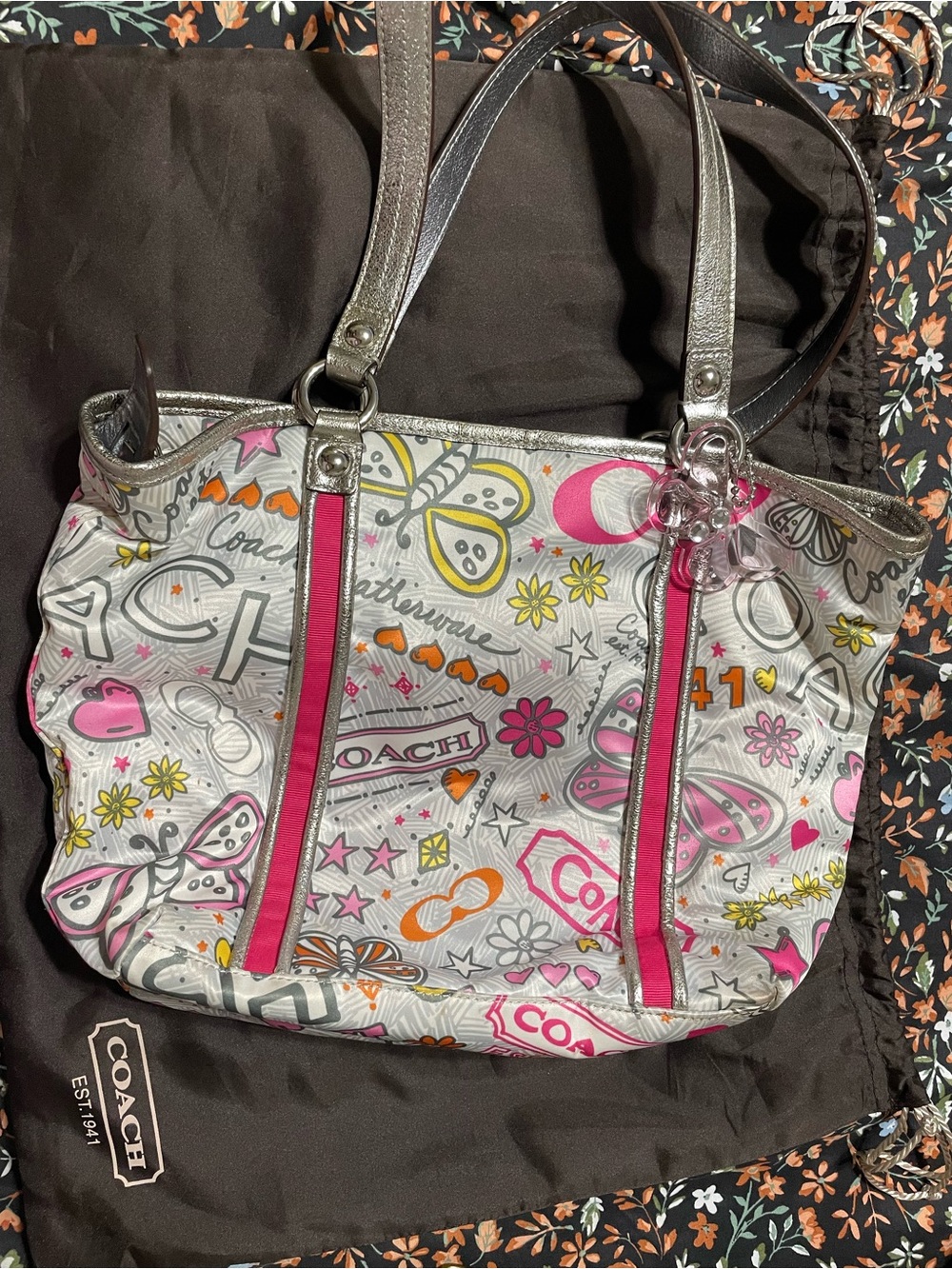 Coach Multicolor Graphic Tote with Pink and Orange Accents